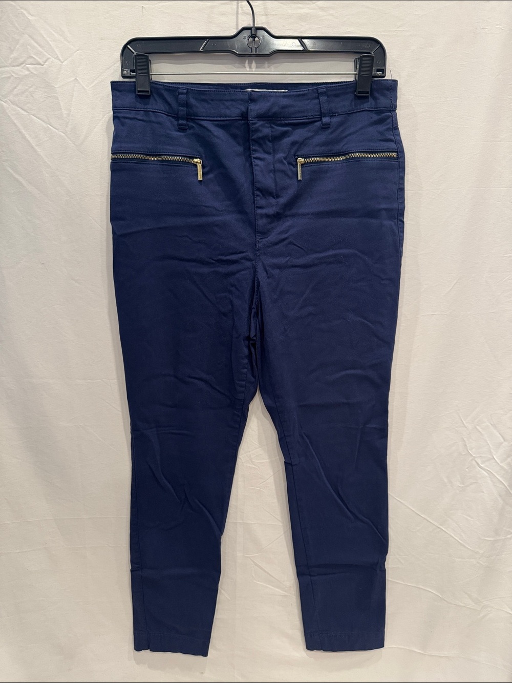 Michael Kors Navy Skinny Ankle Stretch Pants with Gold Zippers 10